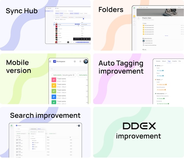 Presentation of Bridge’s 6 upgrades scheduled for 2024 : Sync Hub, Projects in Projects, Mobile Version, Auto-Tagging improvement, Search Improvement, DDEX improvement