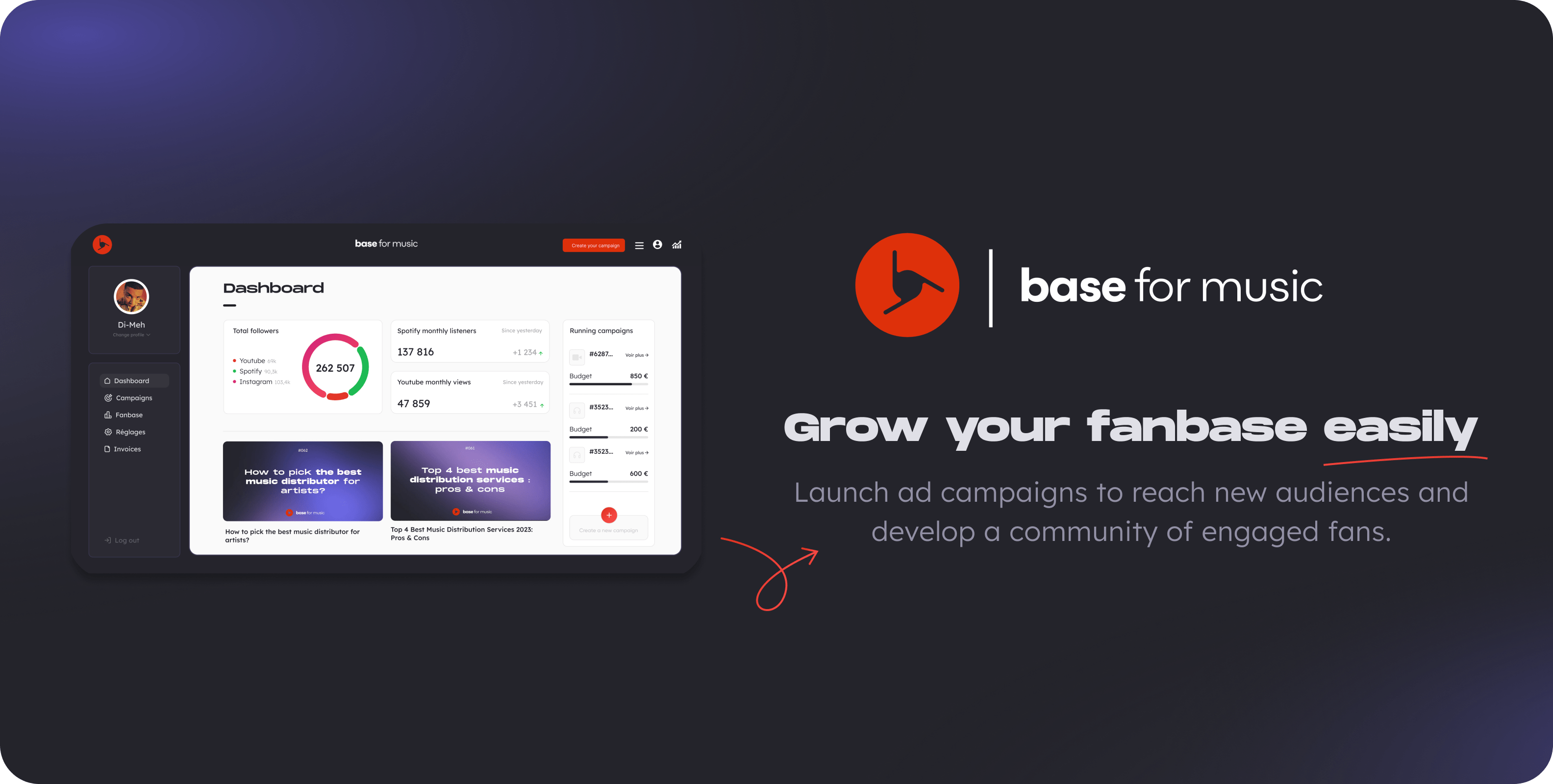 Base For Music offer : grow your fanbase easily